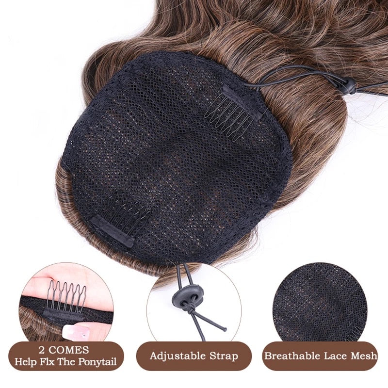 WATER WAVE - Synthetic Hair Ponytail Extension Long 28” 36”Inch Curly Drawstring Ponytail Kanekalon