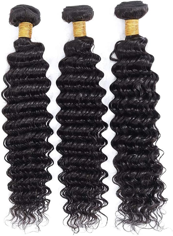 NATURAL BLACK COLOR 100% BRAZILIAN HUMAN HAIR BUNDLE - DEEP WAVE