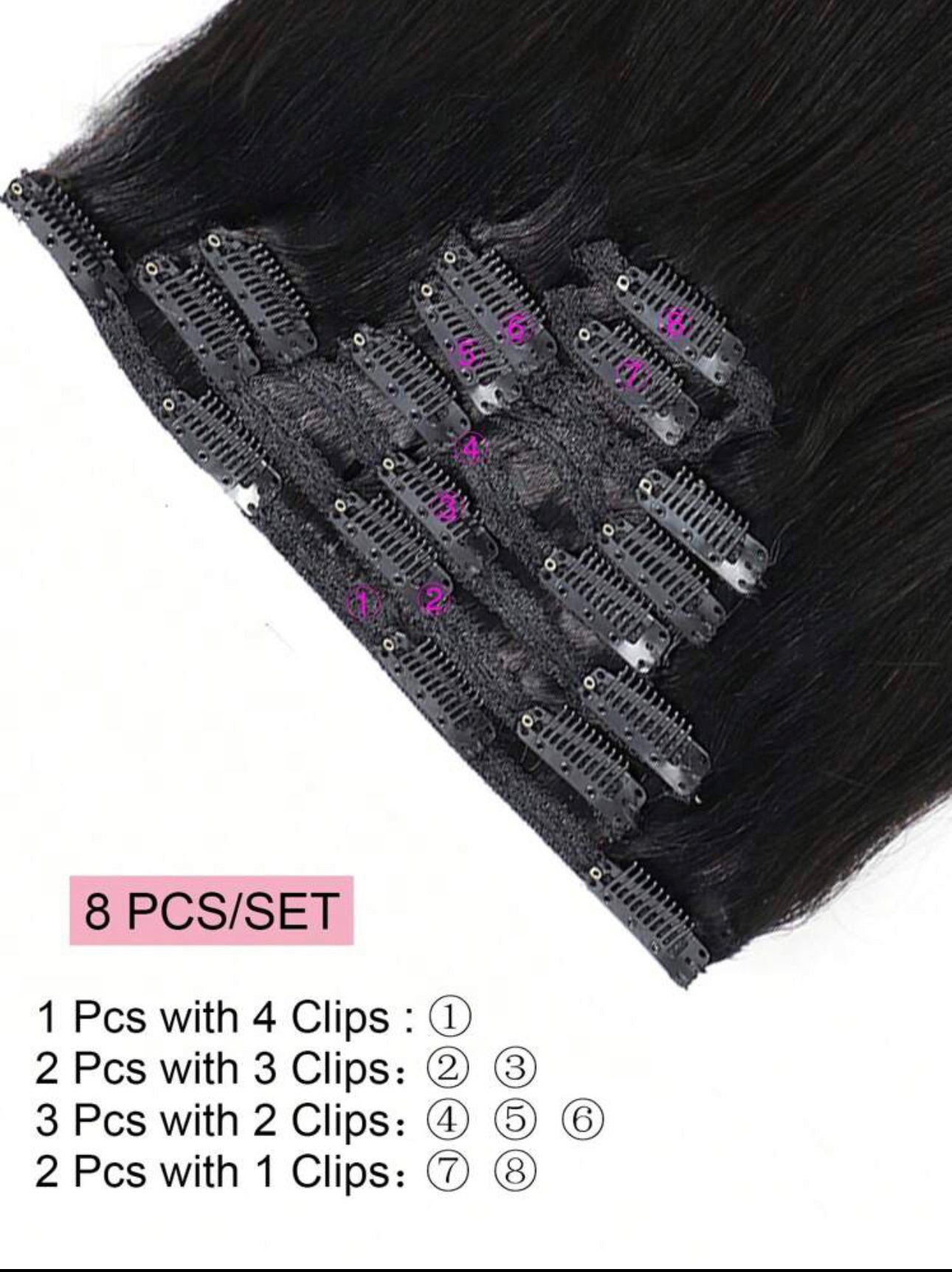 100% Human Hair Clip ins - 8pc Clip in Extension