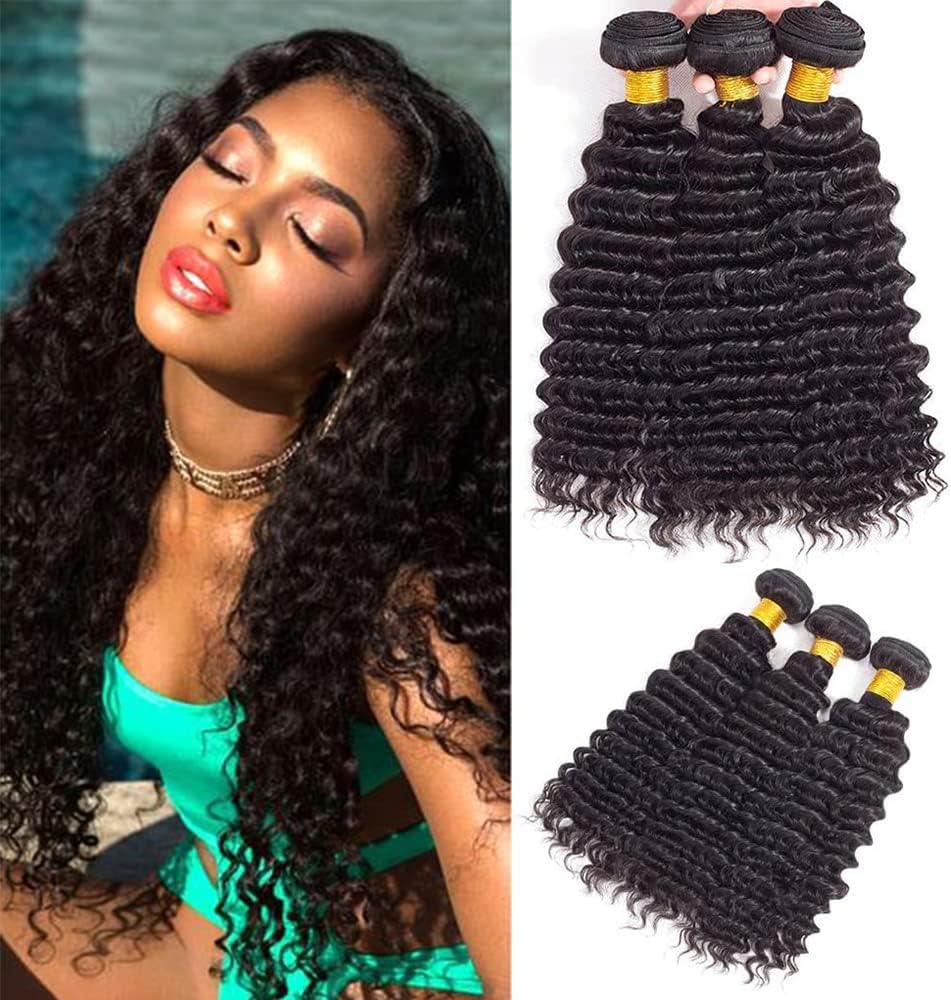 NATURAL BLACK COLOR 100% BRAZILIAN HUMAN HAIR BUNDLE - DEEP WAVE