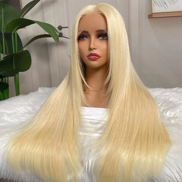 180% DENSITY - 100% Brazilian Human Hair - 180% STRAIGHT 613 Blonde Transparent lace pre-plucked