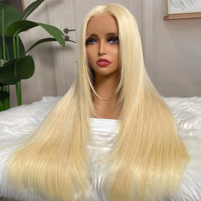 250% DENSITY - Brazilian Human Hair - 250% STRAIGHT 613 Blonde Transparent lace pre-plucked