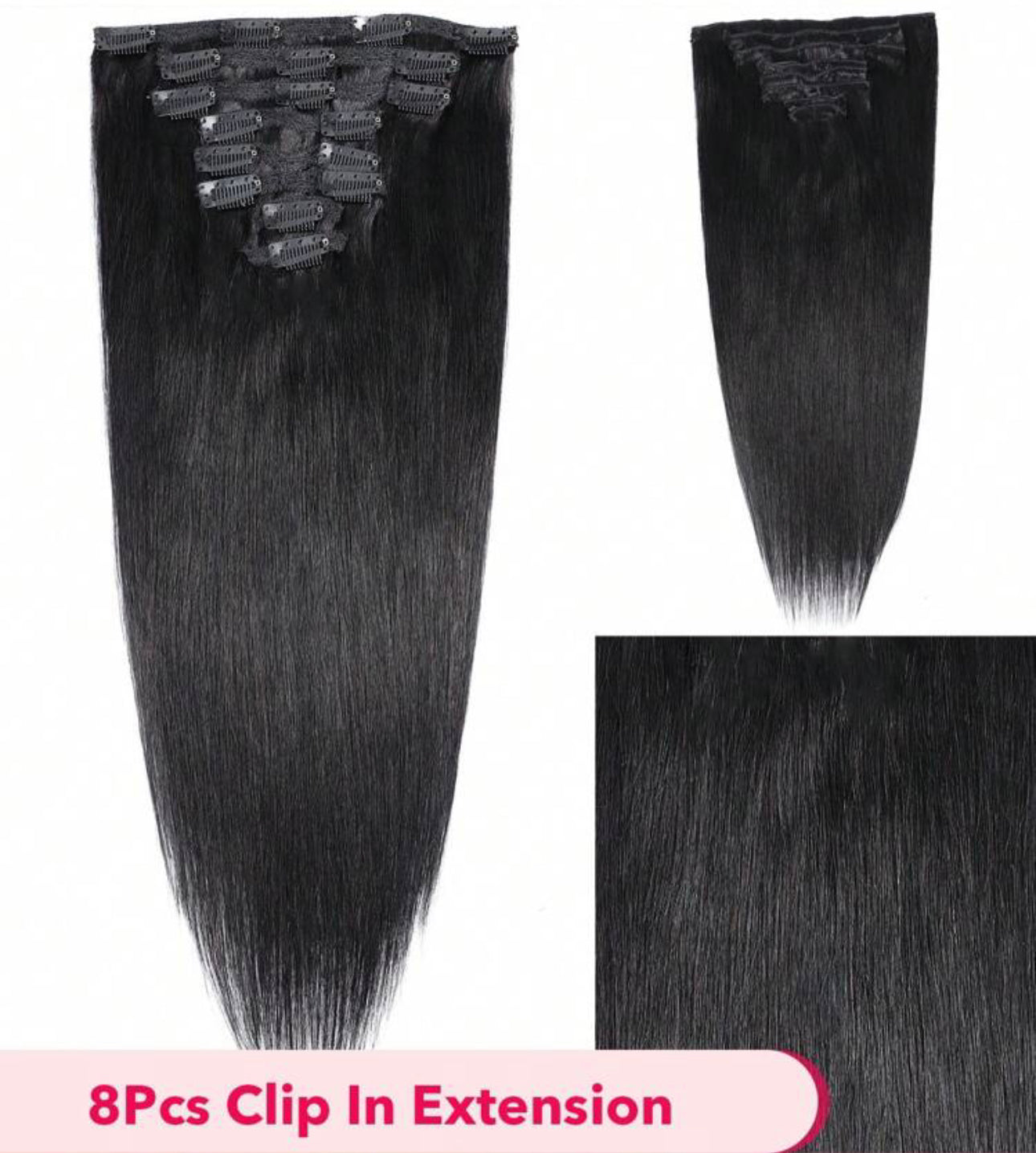 100% Human Hair Clip ins - 8pc Clip in Extension