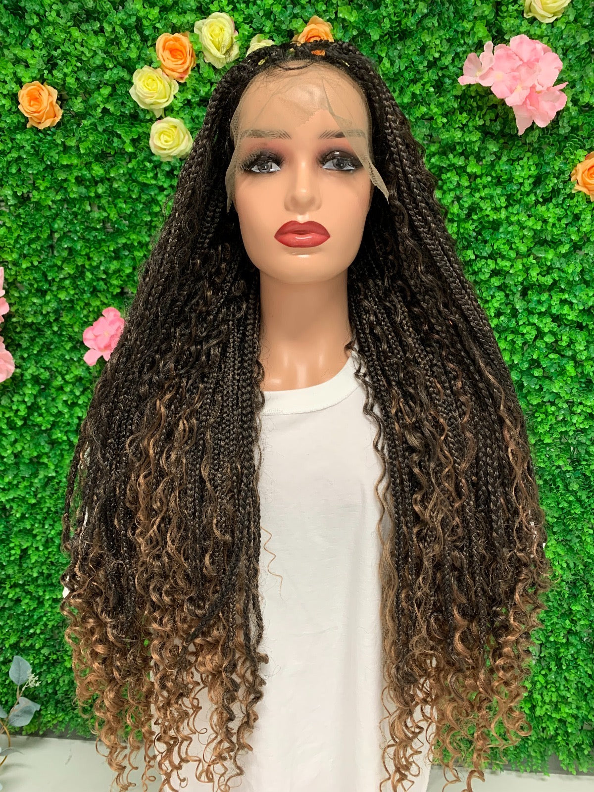 Double Lace Front Knotless Braided Wig with Boho Curls - 36"