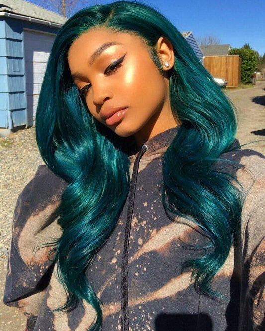 28" 100% BRAZILIAN HUMAN HAIR 180% DENSITY - DARK GREEN STRAIGHT