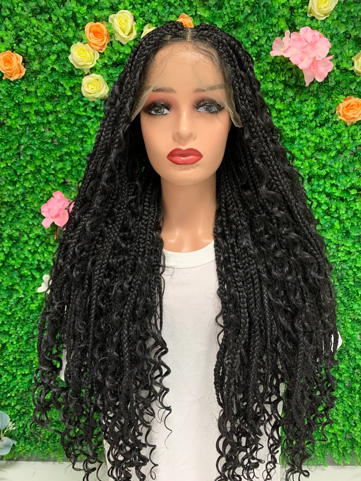 Double Lace Front Knotless Braided Wig with Boho Curls - 36"