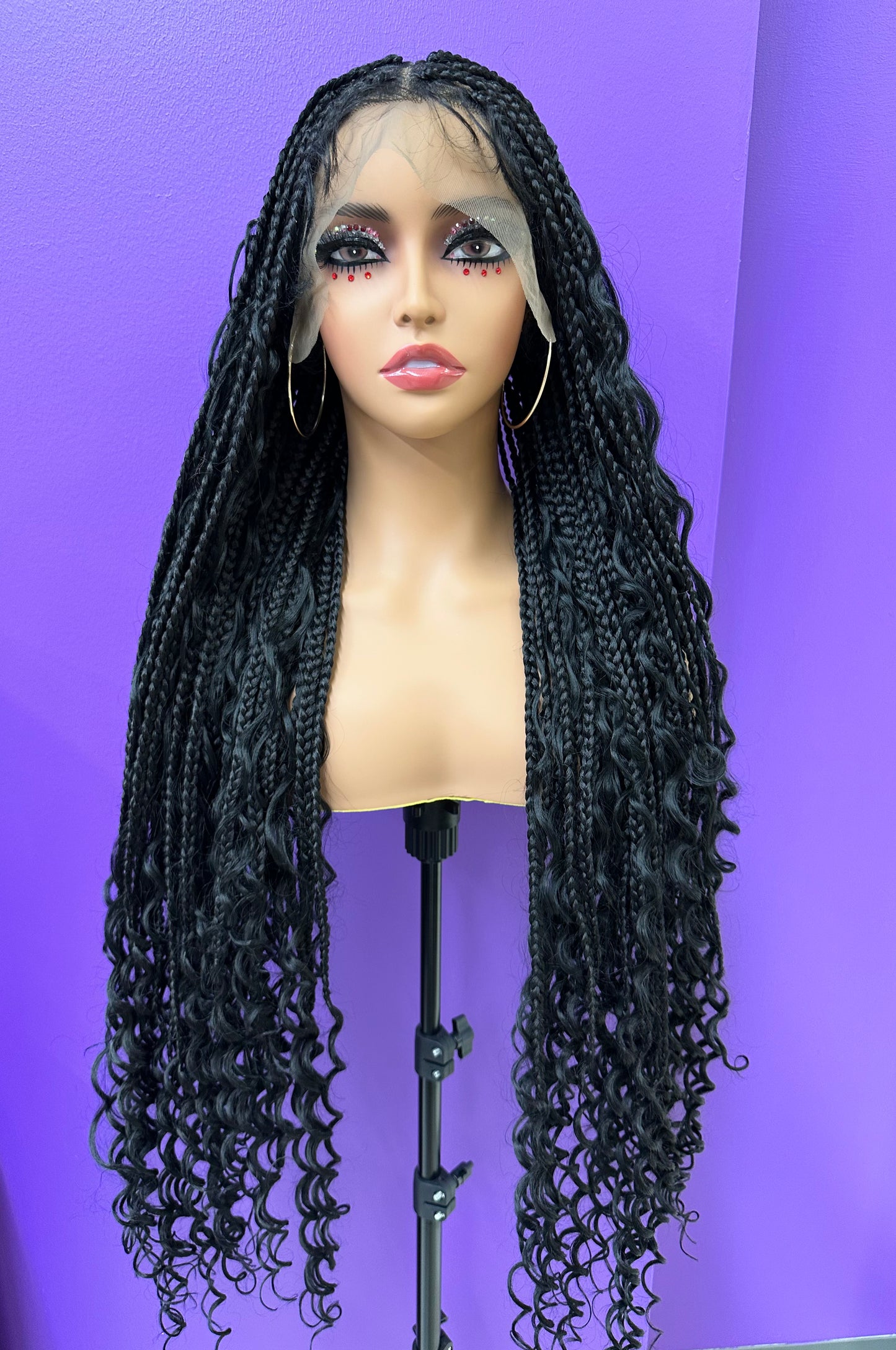 Double Lace Front Knotless Braided Wig with Boho Curls - 36"