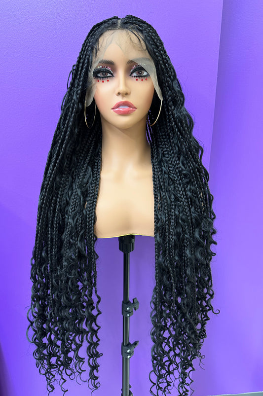 Double Lace Front Knotless Braided Wig with Boho Curls - 36"