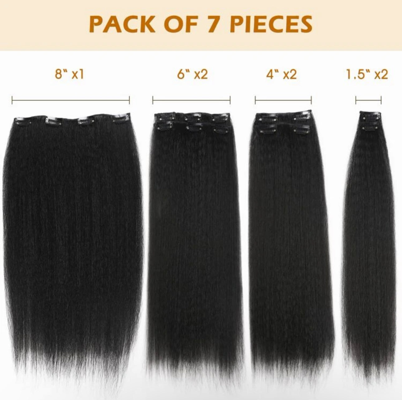 7 Pieces Kinky Straight Clip In Hair Extensions - SYNTHETIC HAIR EXTENSIONS