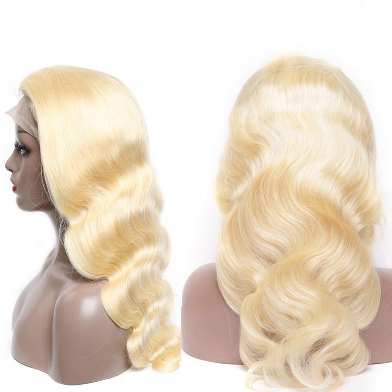 180% DENSITY - 100% Brazilian Human Hair - 180% BODY WAVE 613 Blonde Transparent lace pre-plucked