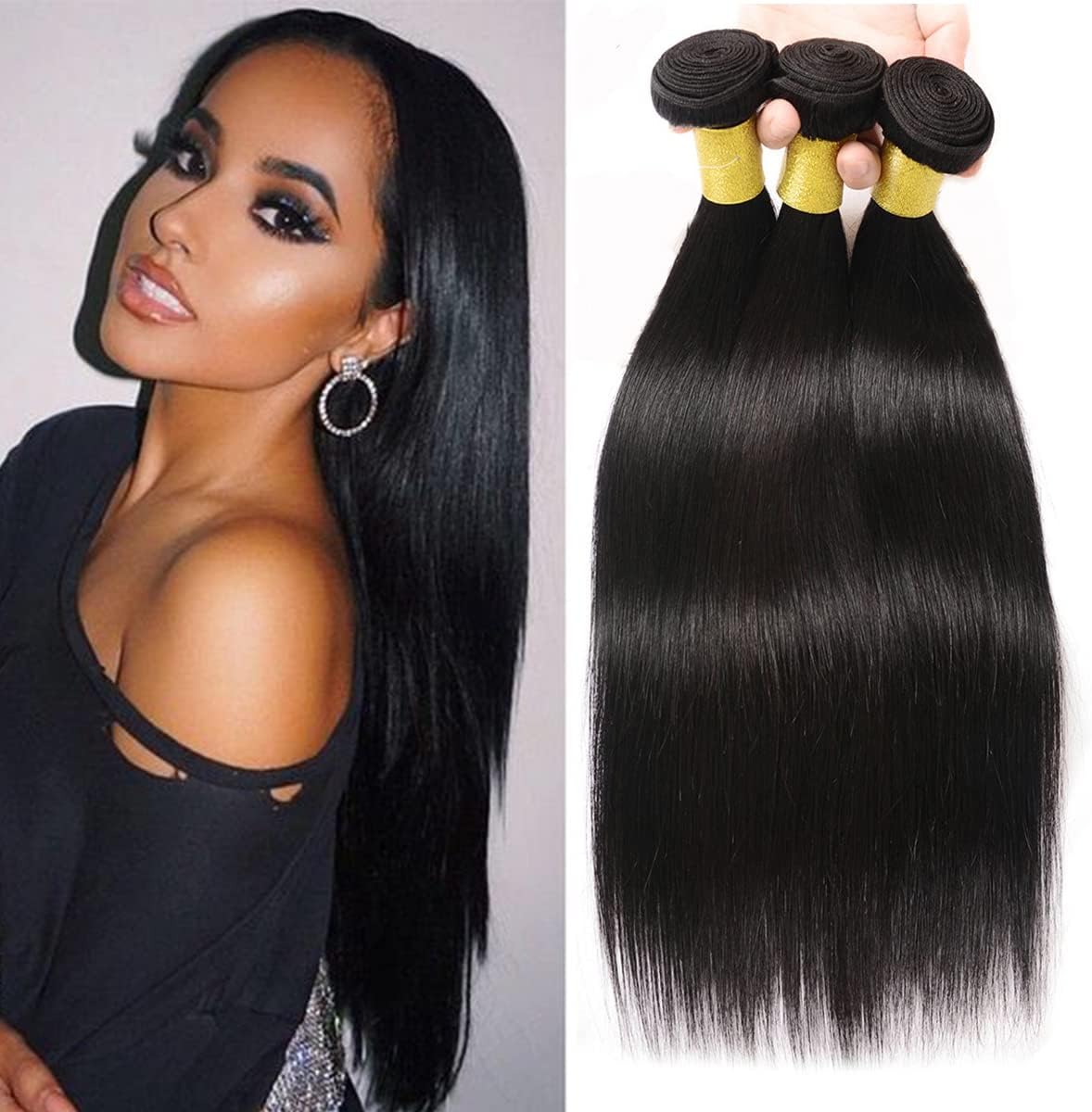 BLACK - COLOR 1 & 1B 100% BRAZILIAN HUMAN HAIR BUNDLE STRAIGHT