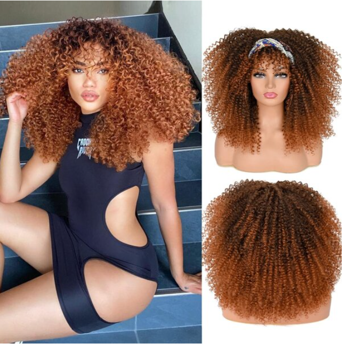 16" Kinky Curly Afro Synthetic Wig With Bangs - Soft & Fluffy