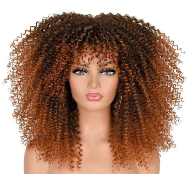 12" Kinky Curly Afro Synthetic Wig With Bangs - Soft & Fluffy