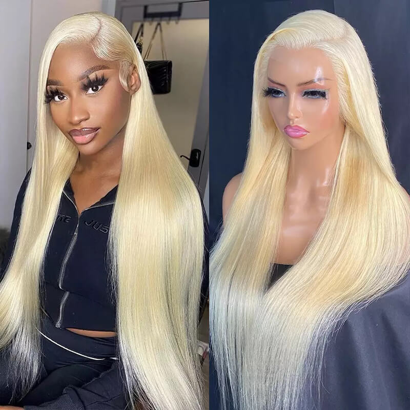 180% DENSITY - 100% Brazilian Human Hair - 180% STRAIGHT 613 Blonde Transparent lace pre-plucked