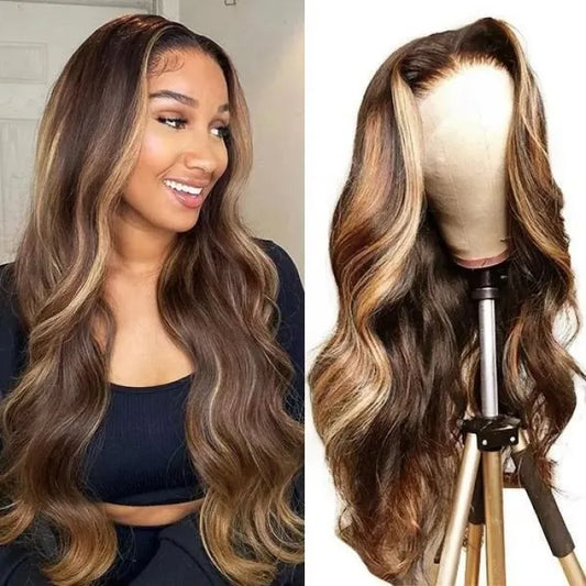 180% DENSITY - 100% Brazilian Human Hair - 180% BODY WAVE Honey Blonde Piano Color Transparent lace pre-plucked