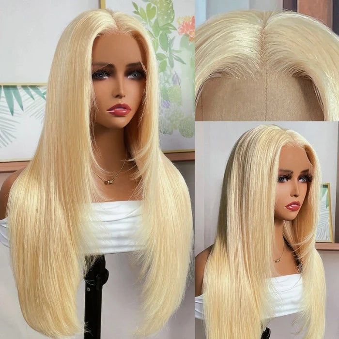 250% DENSITY - Brazilian Human Hair - 250% STRAIGHT 613 Blonde Transparent lace pre-plucked