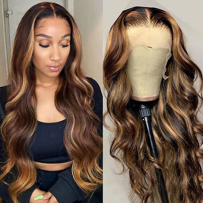 250% density - 100% Brazilian Human Hair - 250% BODY WAVE Honey Blonde Piano Color Transparent lace pre-plucked