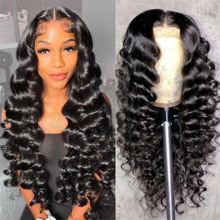 180% DENSITY - 100% Brazilian Human Hair - 180% Loose Deep Wave 13*4 Transparent lace pre-plucked