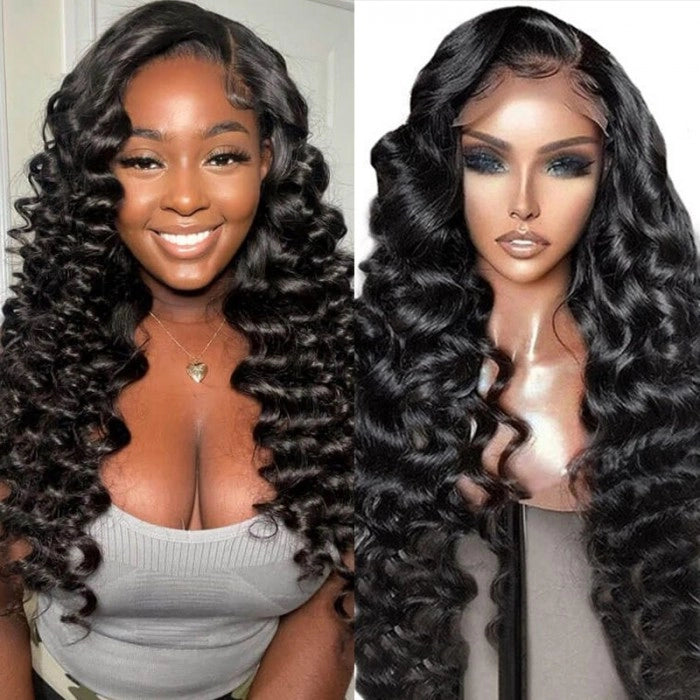 180% DENSITY - 100% Brazilian Human Hair - 180% Loose Deep Wave 13*4 Transparent lace pre-plucked