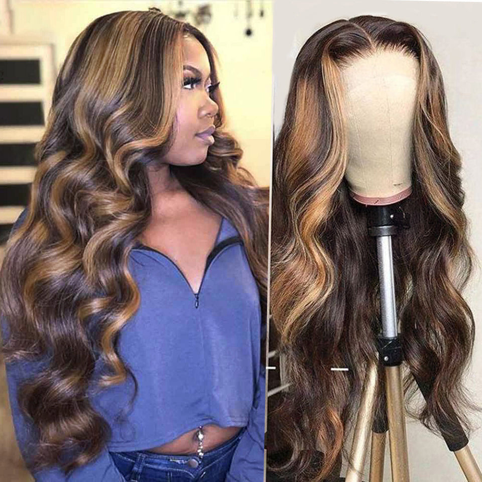 180% DENSITY - 100% Brazilian Human Hair - 180% BODY WAVE Honey Blonde Piano Color Transparent lace pre-plucked