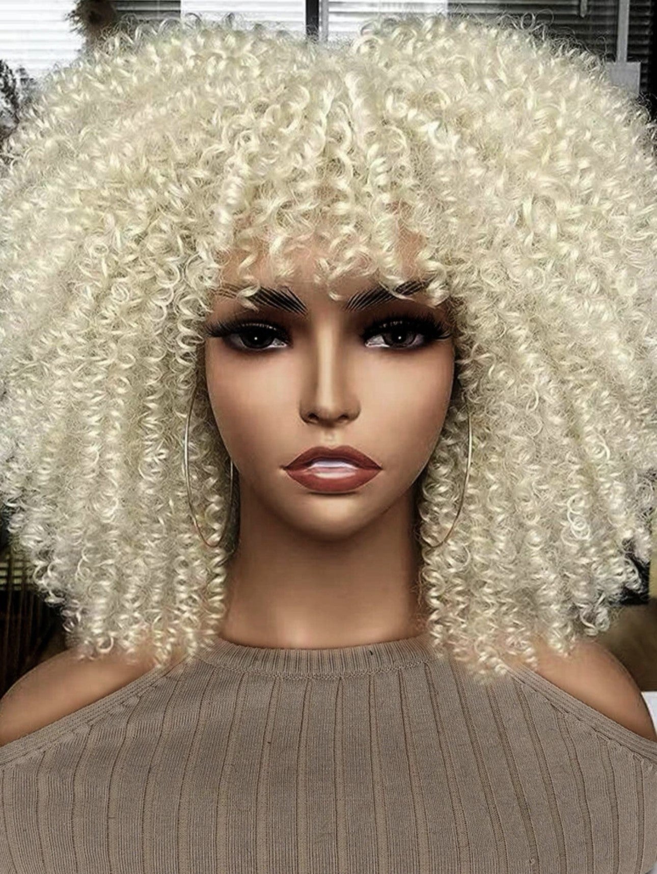 12" Kinky Curly Afro Synthetic Wig With Bangs - Soft & Fluffy